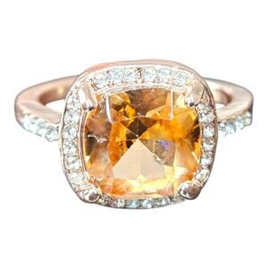 NEW Women's Rose Gold Tone Cushion Cut Champagne Crystal Halo Ring (Size 9)